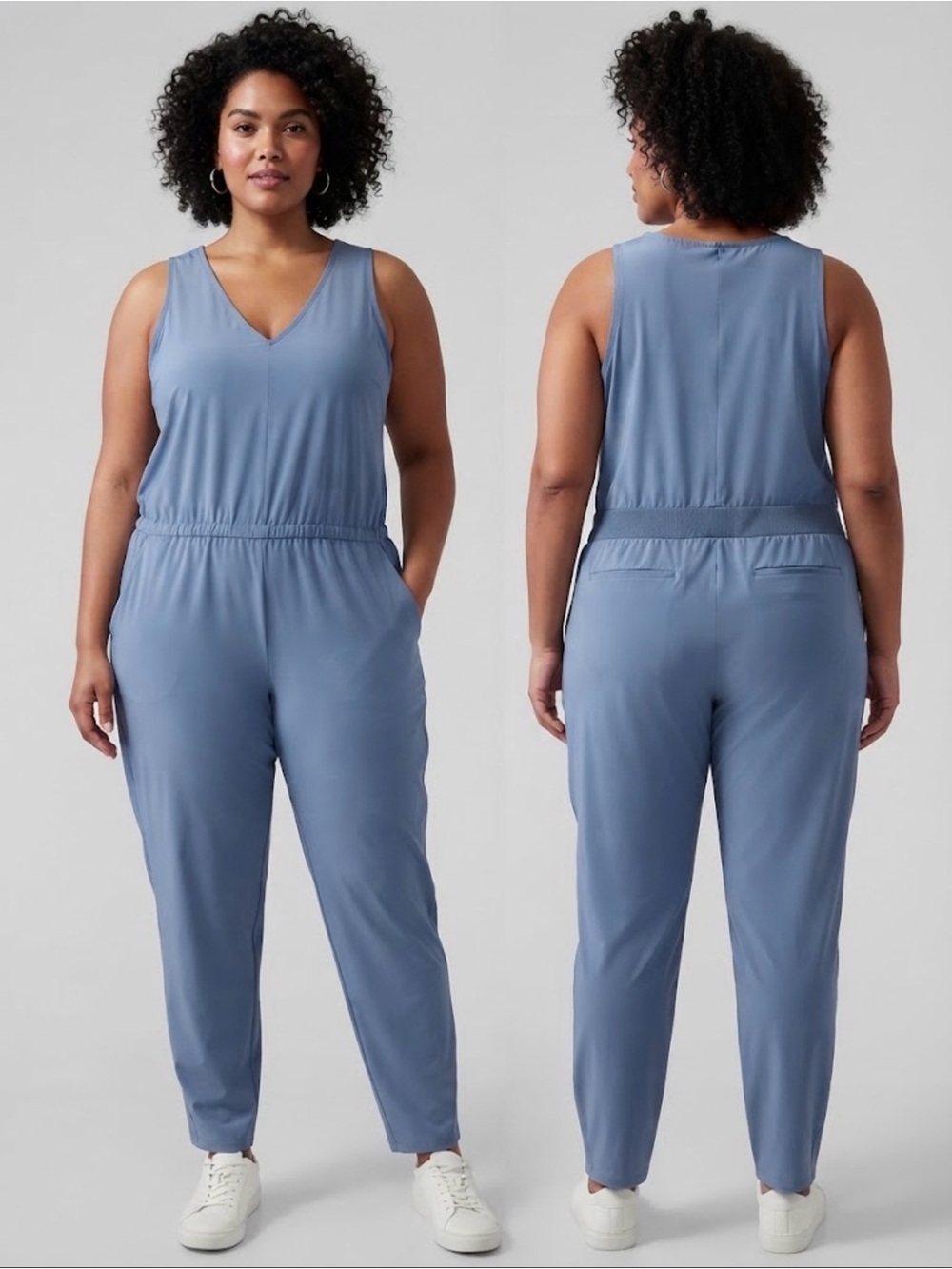 Athleta Size 16 Plus Women’s Light Blue Brooklyn Jumpsuit Romper With Pockets